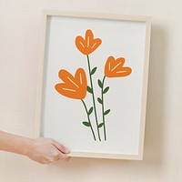 Frame mockup, abstract Scandinavian flower art, psd modern home decor 