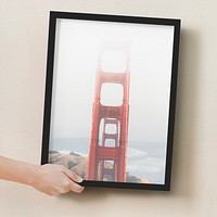 Black photo frame mockup, editable design psd