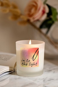 Scented candle label mockup, product design psd