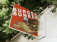 Shop sign mockup, burger restaurant psd