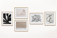 Abstract framed photos on a wall