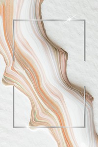 Rectangle silver frame on white and orange marble background vector