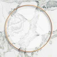 Round gold frame on white marble background vector