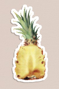 Halftone juicy pineapple cut in a half sticker  with a white border