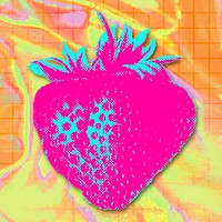 Funky neon halftone fresh strawberry sticker overlay with white border