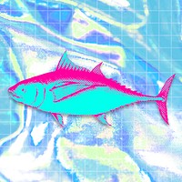 Hand drawn funky tuna fish halftone style illustration