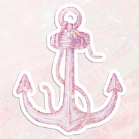 Pink holographic anchor sticker with a white border