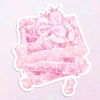 Pink holographic sweet waffles sticker with a white border