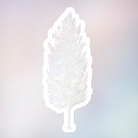 Silvery holographic pear tree sticker with a white border