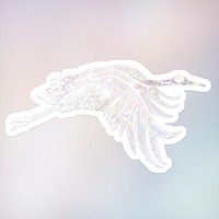 Silvery holographic Japanese crane sticker with a white border