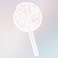 Silver holographic sweet lollipop sticker with white border