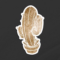 Glittery gold saguaro cactus with a white border