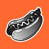 Black and white  hot dog sticker with a white border