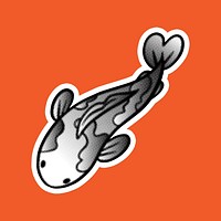 Black and white cute cartoon Koi carp fish sticker with a white border