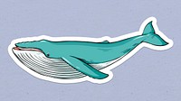 Psd cartoon sticker whale vintage hand drawn clipart