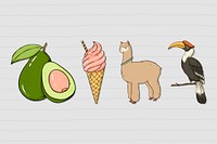 Vintage animal sticker colorful collection clipart