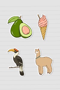 Psd animal and food colorful sticker set