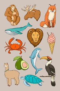 Vector wild life sticker colorful clipart set