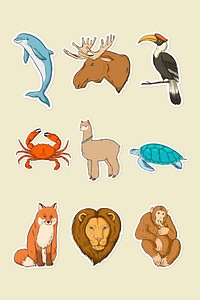 Vector wild animal colorful sticker set