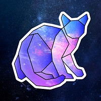 Purple galaxy patterned geometrical shaped cat sticker design element