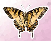 Crystallized butterfly sticker overlay with a white border illustration