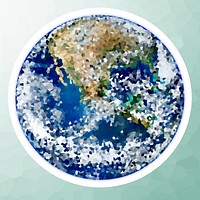 Crystallized earth sticker overlay with a white border illustration