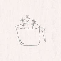 Cute flowers in a coffee cup doodle style journal vector
