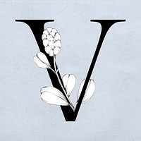 Floral v letter font vector romantic typography