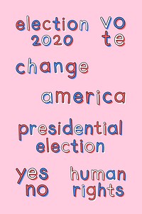 US election 2020 text doodle typography set