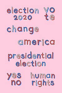 US election 2020 text psd doodle typography set