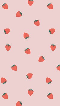 Psd hand drawn strawberry pattern pastel pink background