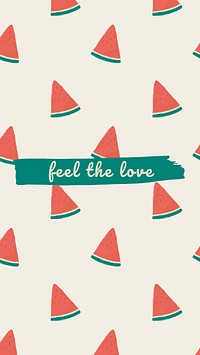 Vector quote on watermelon pattern background social media post feel the love