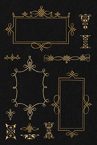 Gold filigree frame set psd, remix from The Model Book of Calligraphy Joris Hoefnagel and Georg Bocskay