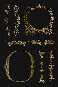 Victorian gold frame ornamental element set, remix from The Model Book of Calligraphy Joris Hoefnagel and Georg Bocskay