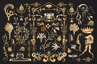 Gold Victorian ornament set, remix from The Model Book of Calligraphy Joris Hoefnagel and Georg Bocskay