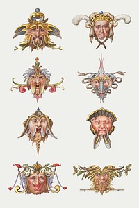 Troll mythical creature vector set, remix from The Model Book of Calligraphy Joris Hoefnagel and Georg Bocskay