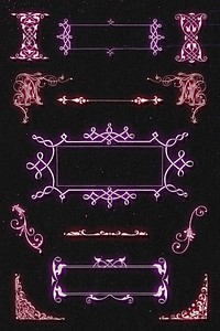 Pink and purple Victorian psd frame border ornament collection, remix from The Model Book of Calligraphy Joris Hoefnagel and Georg Bocskay