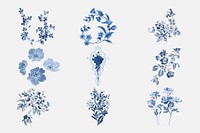 Vector blue flower illustration set