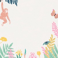 Vintage animals frame colorful pastel jungle background