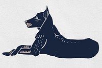 Retro linocut dog navy blue hand drawn illustration