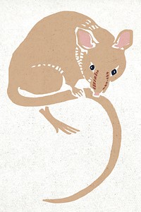 Beige rat vector vintage animal linocut drawing