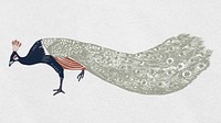 Vintage peacock vector exotic bird linocut pattern