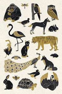 Vintage wild animals stencil painting collection