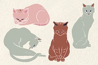 Vintage cats drawing linocut style collection