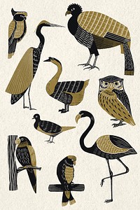 Wildlife animals vintage stencil pattern set