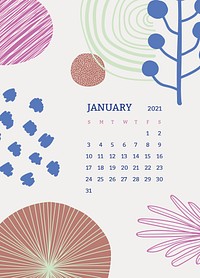 January 2021 printable template psd month Scandinavian mid century background
