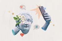 Social media addiction, aesthetic Greek Goddess remixed media psd