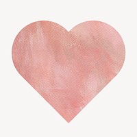 Pink watercolor heart, cute collage element psd