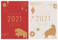 2021 poster template vector Chinese ox year set