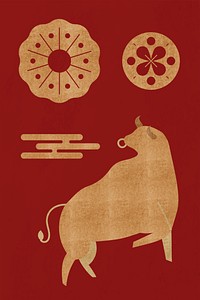 2021 Chinese New Year psd Ox golden illustration set